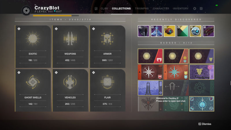 Экран коллекций Destiny 2